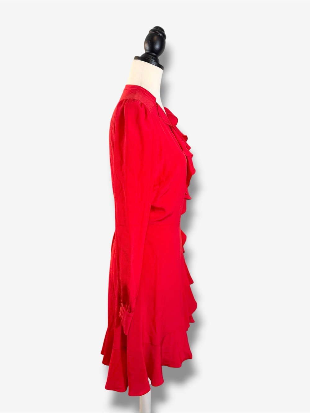 Intermix Red Ruffle Silk Wrap Dress Size 6 Long Sleeve Evening Party Holiday - Picture 8 of 12